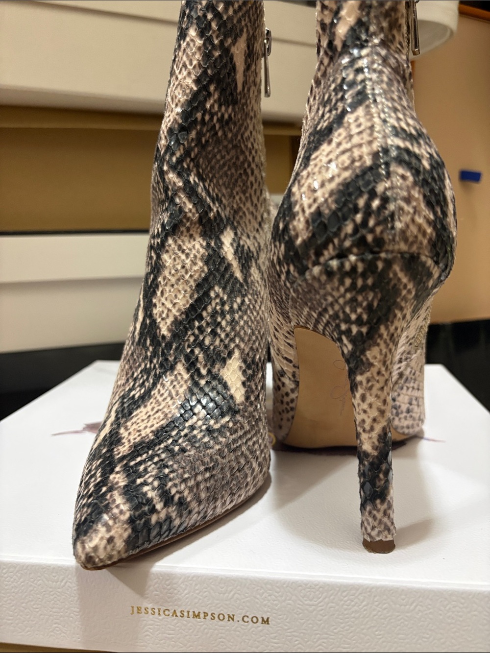 Jessica Simpson Neutral Python-Print Pointed Toe Ankle Boots - Picture 7 of 8